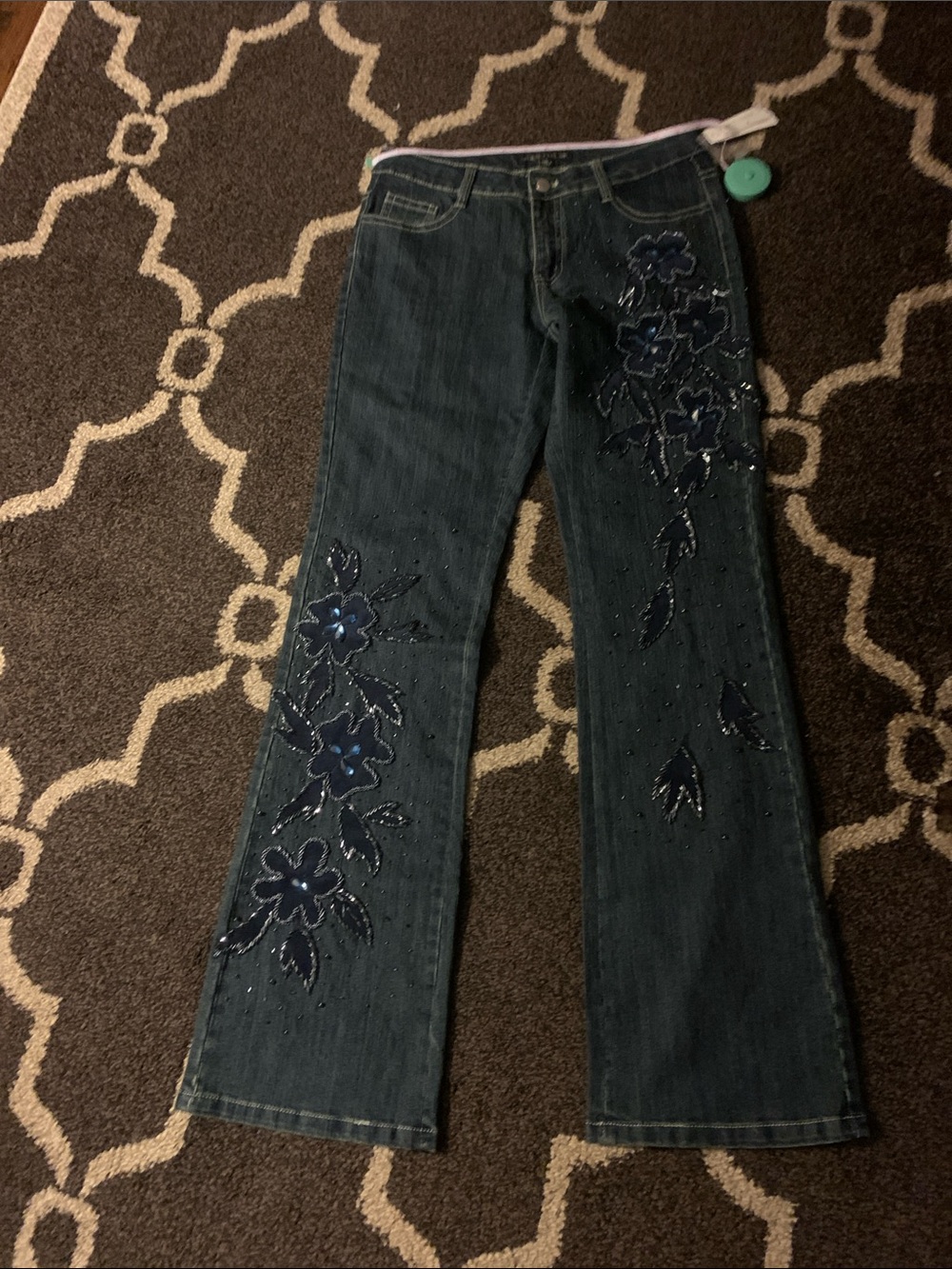 torrid Dark Blue Floral Embellished Wide-Leg Jeans